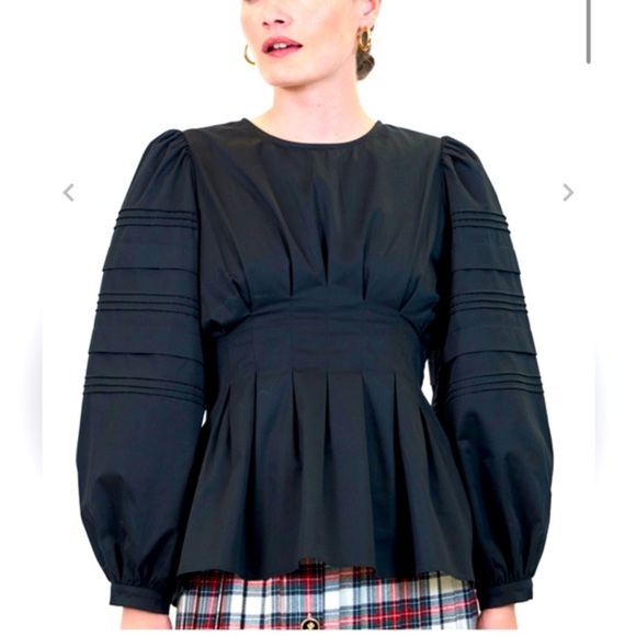 HUNTER BELL Black Pleated Puff Sleeve Blouse - Picture 1 of 15